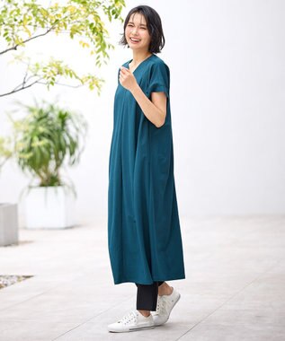 ANY 【洗濯機可/ストレッチ】ナチュラルワッシャーワンピース グリーン