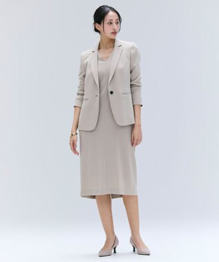BEIGE， 【洗える・L-size】CINDY / Vネックハーフスリーブワンピース Taupe x White