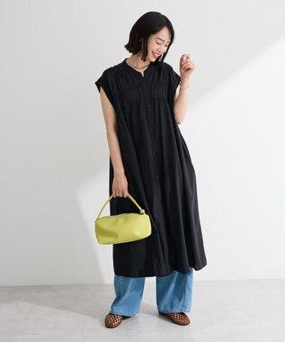 Green Parks フレンチスリーブシャーリングワンピース Black