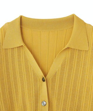 YECCA VECCA ストライプメッシュニットカーディガン Yellow