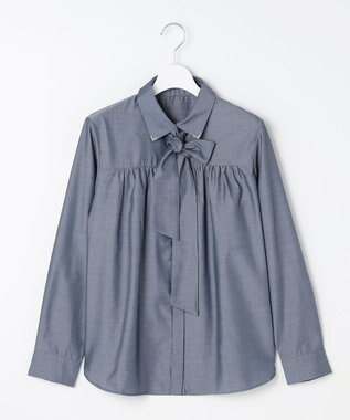 ANY SIS L ボウタイ付きビジュー シャツ シャンブレーブルー