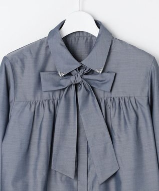 ANY SIS L ボウタイ付きビジュー シャツ シャンブレーブルー