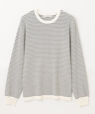 ANY パフスリーブリブニット オフ×ブラックボーダー