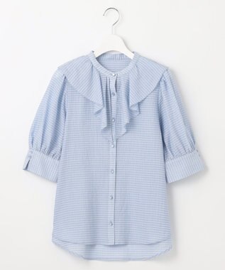 Feroux 【洗える】ラッフルフリル ブラウス スカイブルー系