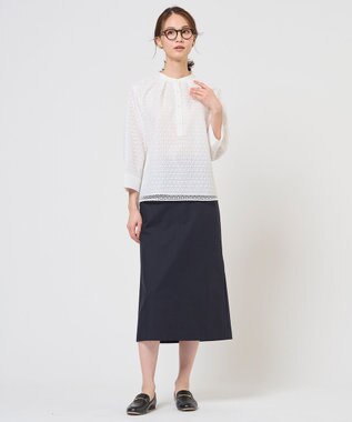 J.PRESS LADIES レースジャージー バンドカラー カットソー ホワイト系