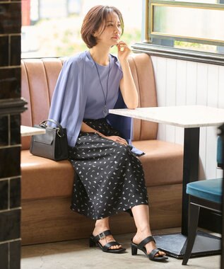 自由区 【洗える・XSサイズあり】クレープストレッチノースリーブ ニット ダルブルー系