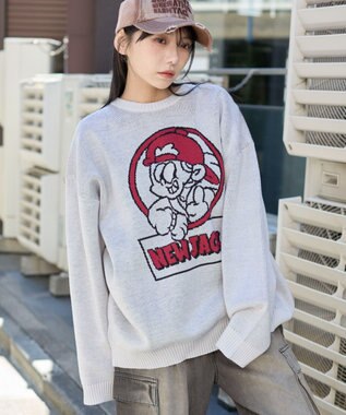 WEGO 【ユニセックス着用ITEM/MLサイズ展開】別注NEW　JACKジャガードニットプルオーバー ホワイトアイボリー
