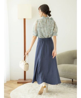 earth music&ecology フラワー柄シアーパフブラウス Light Gray