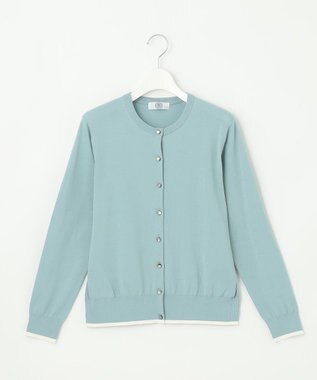J.PRESS LADIES BASIC HT COTTON クルーネック カーディガン アクア系