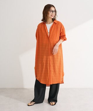 Green Parks シアーチェックシャツワンピース Orange