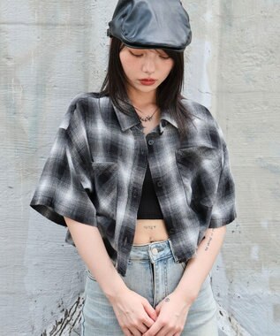 WEGO ショートチェックシャツ（S） ブラック