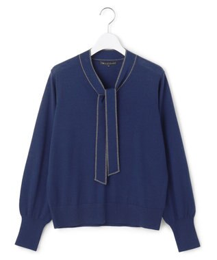 23区 【洗える】ウーステッドウール ボウタイ ニット ブルー系