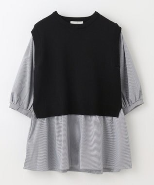 ANY 【洗濯機可】ニットレイヤードブラウス ブラック