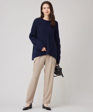 自由区 へアリーケーブル ニット ネイビー