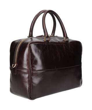 INTER-CHAUSSURES 【CHRISTIAN VILLA】ボックスシルエットレザーハンドバッグ ダークブラウン