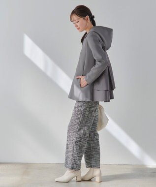 Tiaclasse 【洗える】異素材ドッキングフーディー グレー