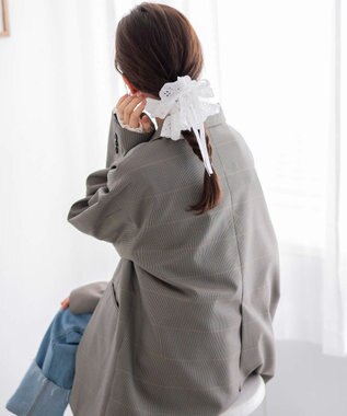 WEGO Lリボン付きレースシュシュ ホワイト