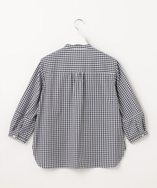 J.PRESS LADIES 【洗える・接触冷感・UVカット】エステネージュストライプ バンドカラーブラウス ホワイト×ネイビーギンガム系3