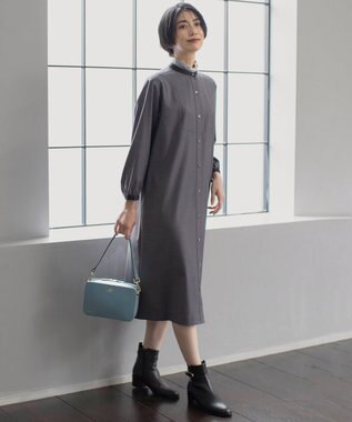 J.PRESS LADIES L 【洗える】T/Rウォッシャブルギャバ バンドカラー ワンピース グレー系