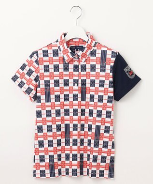 23区GOLF 【WOMEN】【吸水速乾/UVカット】フィールドチェック柄ポロシャツ ネイビー系3