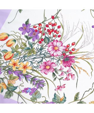 Marca ＜春の新色！＞【伝統横濱スカーフ】四季のツリー花 大判 シルクツイル スカーフ ライラックボーダー