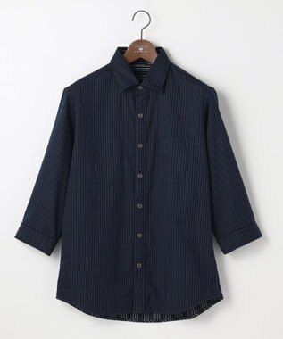 JOSEPH ABBOUD 【2WAY・リバーシブル・七分袖】リバーシブルストライプ シャツ ネイビー系1