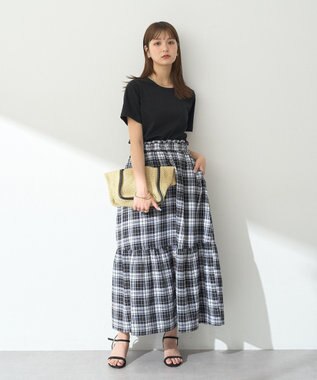 earth music&ecology クリンクルスカート Check Black