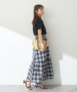 earth music&ecology クリンクルスカート Check Black