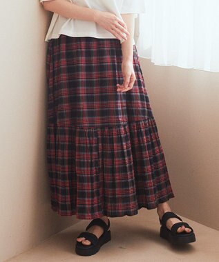 earth music&ecology クリンクルスカート Check Red