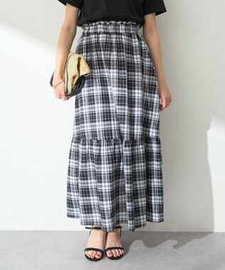 earth music&ecology クリンクルスカート Check Black