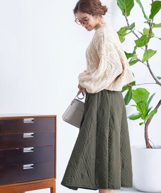 Tiaclasse ミモレ丈中綿スカート カーキ