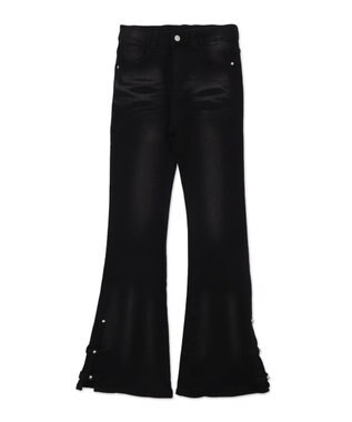 WEGO デザインスリットストレッチフレアデニム ブラック