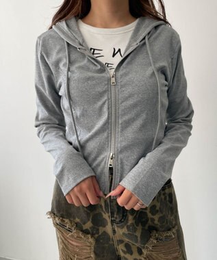 WEGO カーブヘムダブルZIPパーカー 杢グレー