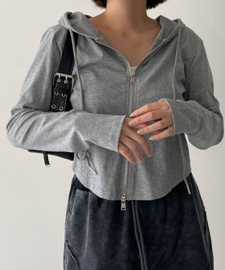 WEGO カーブヘムダブルZIPパーカー 杢グレー