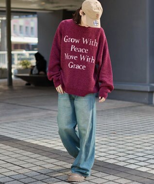 WEGO 【ユニセックス着用ITEM】ベロアモールグラフィックプルオーバー ワイン