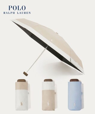 MOONBAT 【WEB限定】POLO RALPH LAUREN(ポロ ラルフローレン) 晴雨兼用日傘 折りたたみ傘 コンパクト PPワンポイント刺繍 一級遮光 遮熱 UV ベージュ×オフ