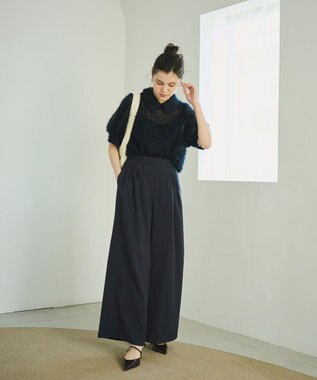 #Newans 【洗濯機可能/ストレッチ】ベリーワイドパンツ ネイビー