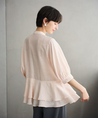 #Newans 【洗える】ダブルフリルヘムシアーシャツ シアーピンク