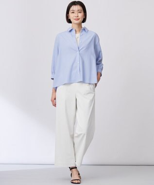 J.PRESS LADIES 【洗える】スパンローン バックプリーツ ブラウス ブルー系