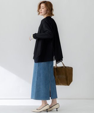 23区 【洗える】シアーコットンシルク ハンカチーフヘム デザイン シャツ ブラック系