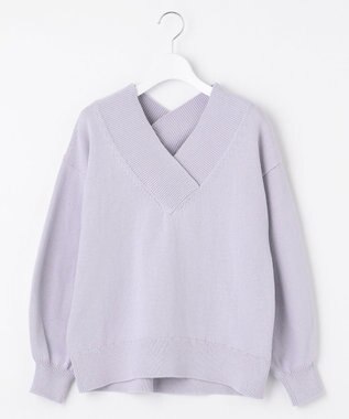 自由区 【XSサイズ～/洗える】コットンブレンドコード Vネックニット ライラック系