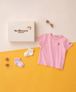 MIKI HOUSE HOT BISCUITS ワンポイント半袖Tシャツ＆ローカットソックスギフトセット【BOX付き】