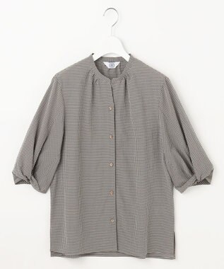 J.PRESS LADIES 【洗える】バイカラーギンガム&ストライプ ブラウス ブラック系3