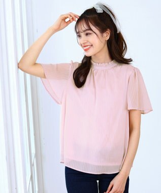  【洗える】大人上品なシフォンジャガードフリルカラーブラウス