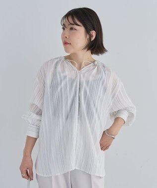 Green Parks ドロストネックシアーストライプチュニック Off White