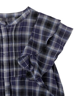 earth music&ecology チェックラッフルブラウス Navy