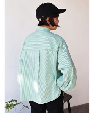 AMERICAN HOLIC イージーケア切替タックワイドシャツ Stripe Green