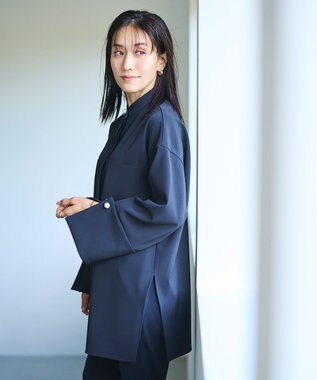 #Newans 【セレモニーにも】パールボタンビッグブラウス ネイビー系