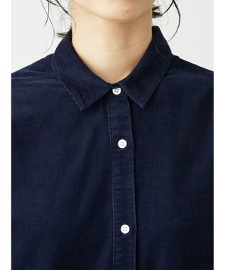 Green Parks 柔らかい細コールシャツ Navy