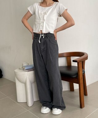 WEGO モチーフデニムタックパンツ デニムブラック